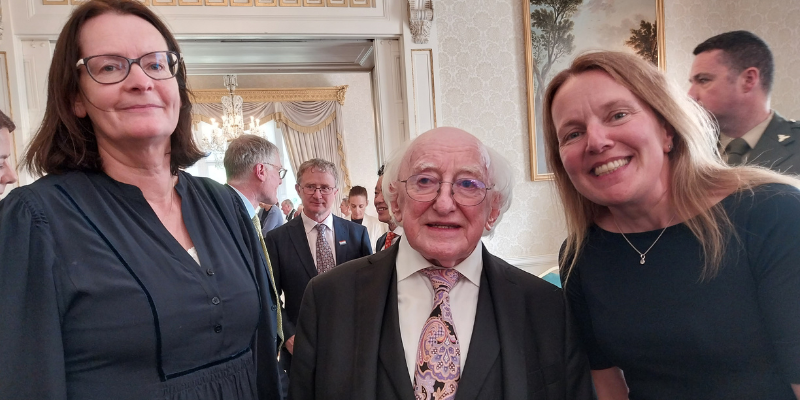 Dr Noreen Byrne and Dr Olive McCarthy attend awarding of Agricola Medal to President Michael D. Higgins